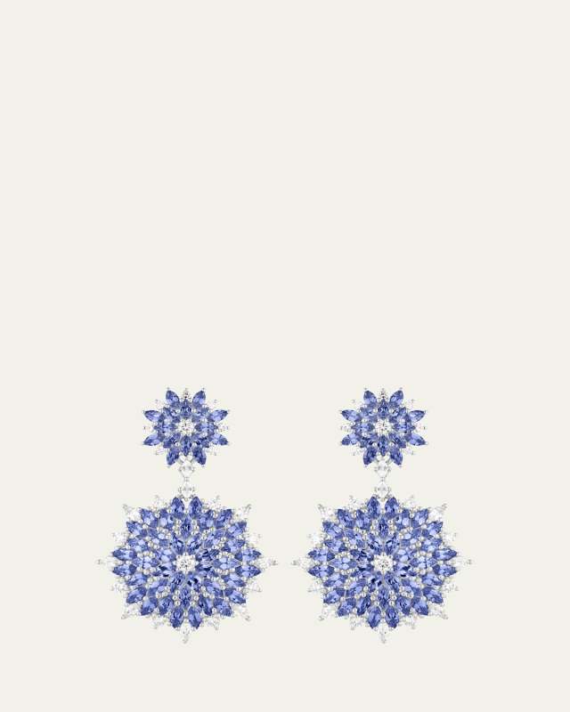Dahlia 18K White Gold Diamond and Sapphire Dangle Earrings